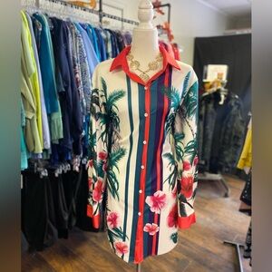 Floral Striped Button-Up Shirt dress